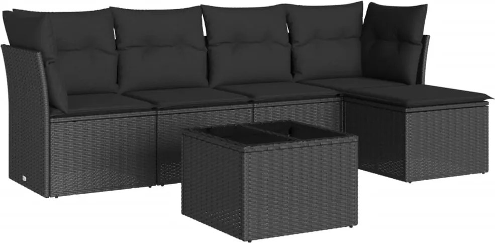 vidaXL Set mobilier de grădină cu perne, 6 piese, negru, poliratan