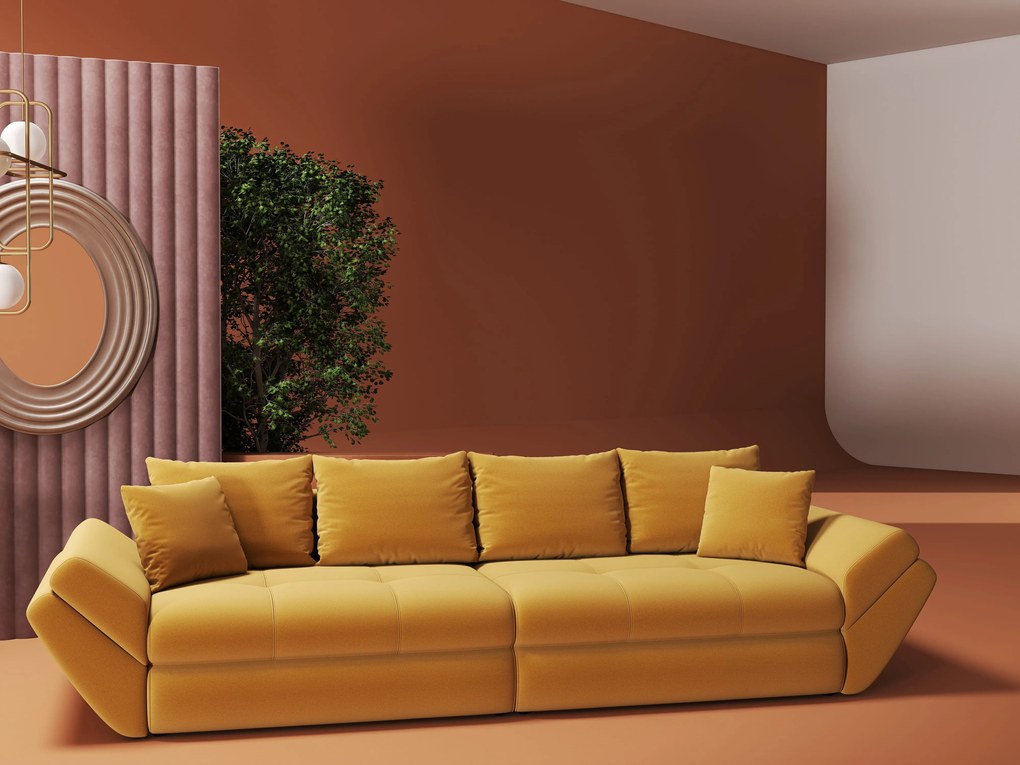 Canapea extensibilă dumonde cu ladă de depozitare si sezut confortabil din spuma high-density, Loana Royal Mustar 300x100 cm