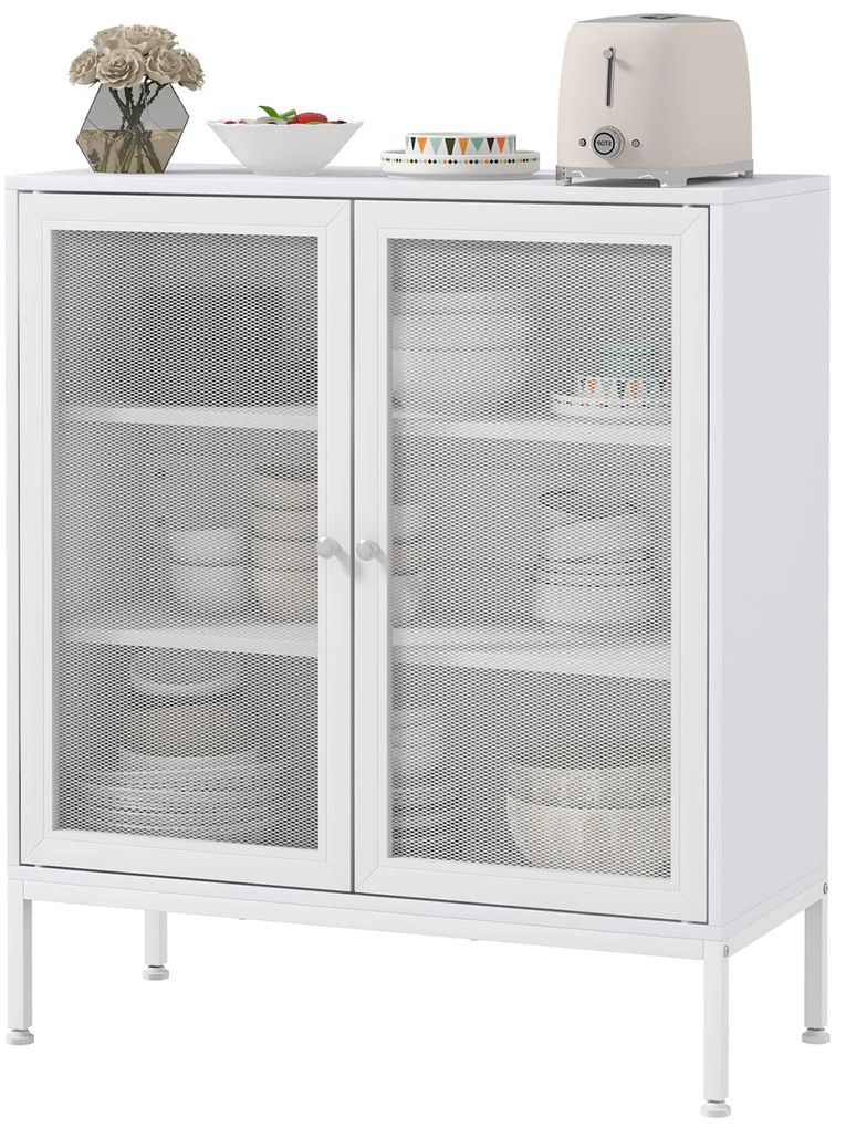 HOMCOM Bufet mobilier de bucătărie la 3 niveluri cu 2 uși perforate cu raft reglabil 80 x 37 x 92 cm alb | Aosom Romania