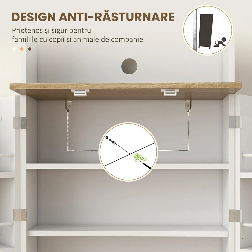 HOMCOM Mobilier Bufet Bucătărie pentru Cuptor cu Microunde cu Rafturi și Suport Condimente Alb | Aosom Romania