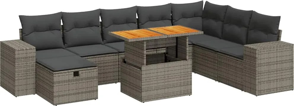 vidaXL Set canapele grădină cu perne 9 piese gri poliratan/lemn acacia