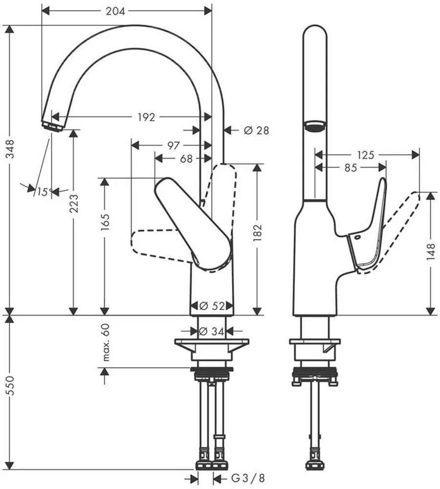 Baterie chiuveta bucatarie crom Hansgrohe, Focus, M42 220