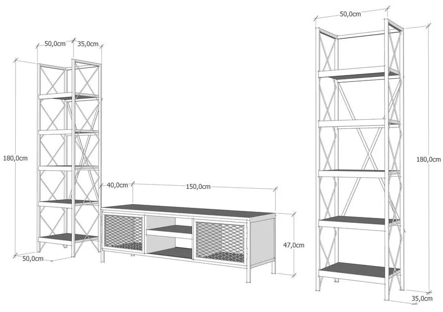 Set mobilier TV gri antracit/natural 150x47 cm Maxim - Kalune Design