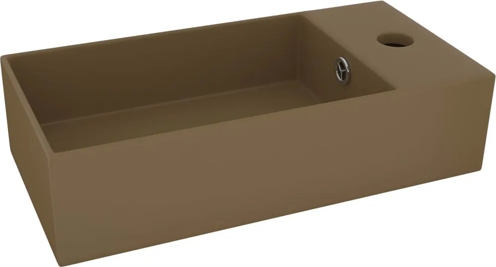 vidaXL Chiuvetă de baie cu preaplin, crem mat, ceramică