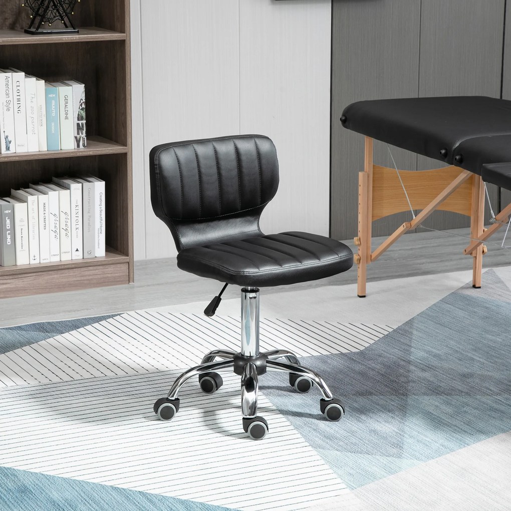HOMCOM Taburet cu roți - taburet de lucru rotativ la 360° - taburet ergonomic - înălțime șezut reglabilă 47-62 cm - căptușeală de piele ecologică matlasată negru metal cromat | Aosom Romania