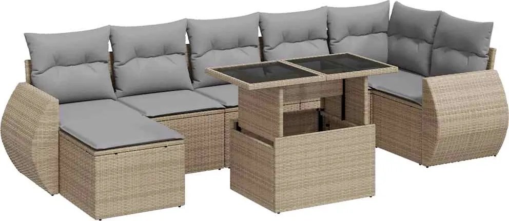 vidaXL Set canapele de grădină, 8 piese, cu perne, bej, poliratan
