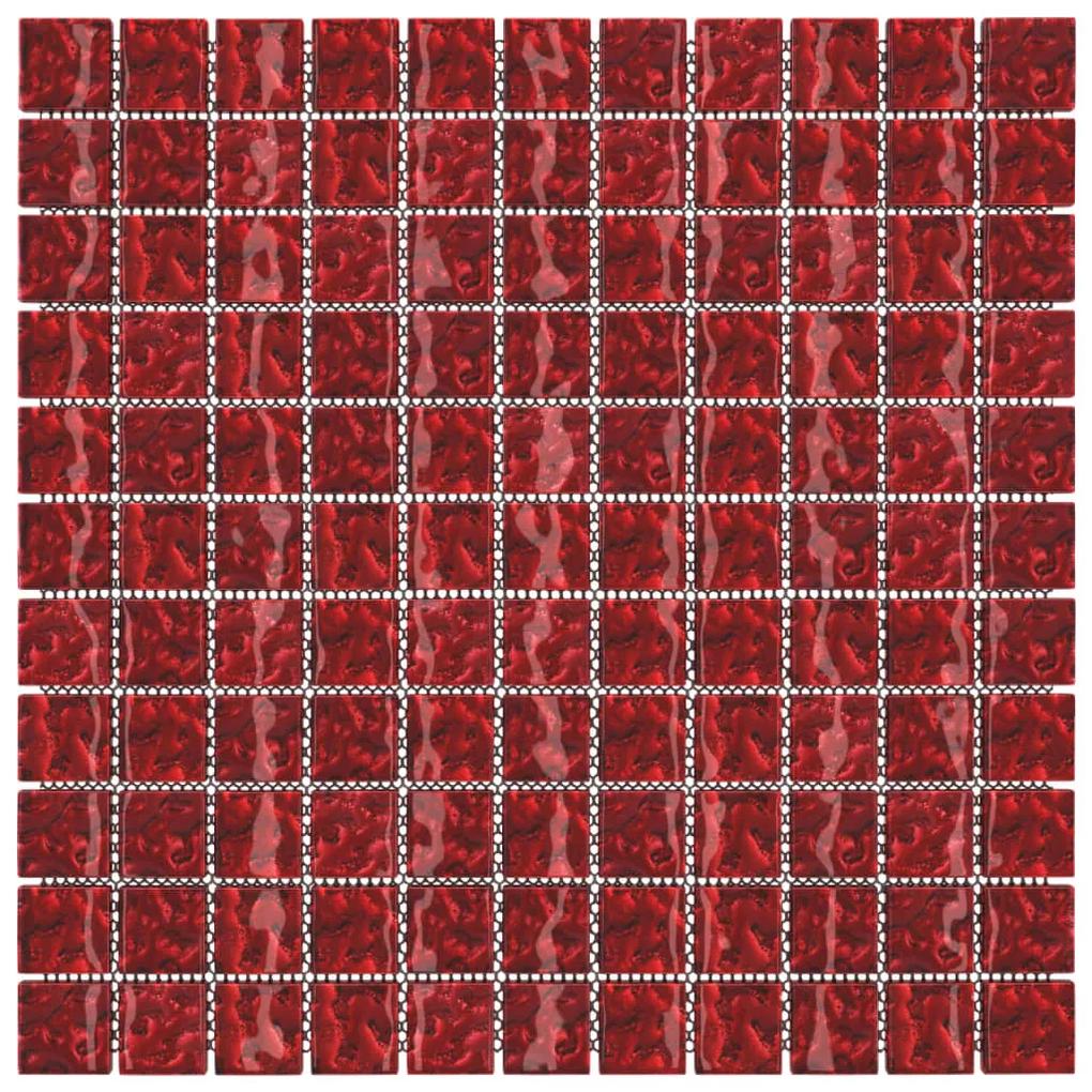 Placi de mozaic, 11 buc., rosu, 30x30 cm, sticla 11, Rosu