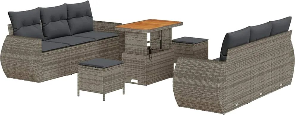 vidaXL Set de canapele pentru grădină 9 pcs Gri poliratan