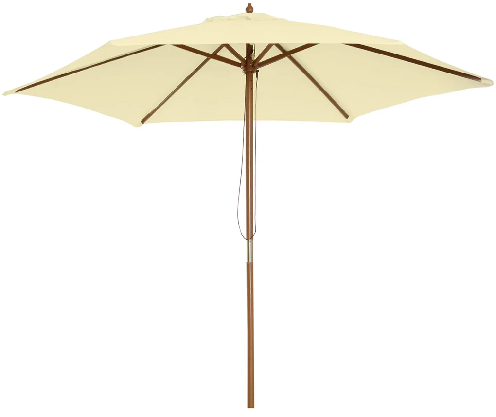 Outsunny Umbrelă de Soare pentru Grădină cu Suport din Lemn, Design Elegant, 2.5x2.3m, Crem, Protecție UV | Aosom Romania