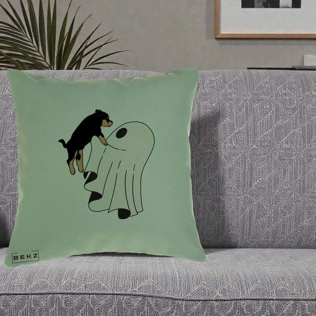 Perna Decorativa Caine Rottweiler Fantoma Halloween, 40x40 cm, Verde, Husa Detasabila, Perna Inclusa, BEKZ®