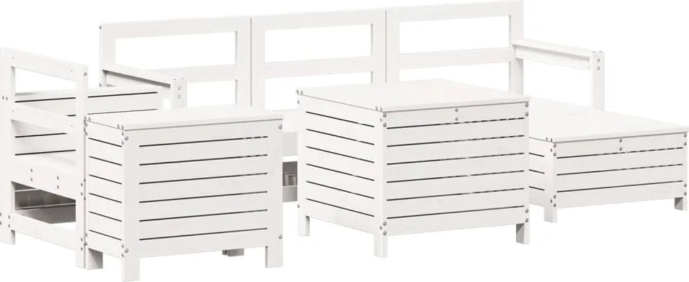 vidaXL Set canapea de grădină, 7 piese, alb, lemn masiv de pin