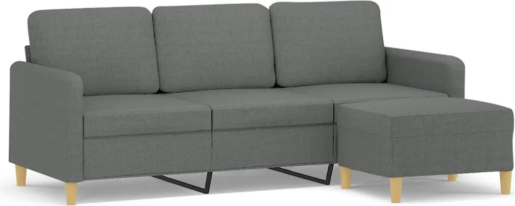 vidaXL Canapea cu 3 locuri și taburet, gri închis, 180 cm, textil