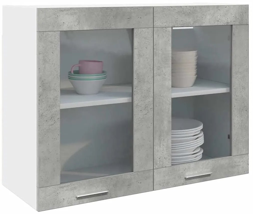 vidaXL Dulap de sticlă suspendat “Lyon” gri beton 80x31x60 cm