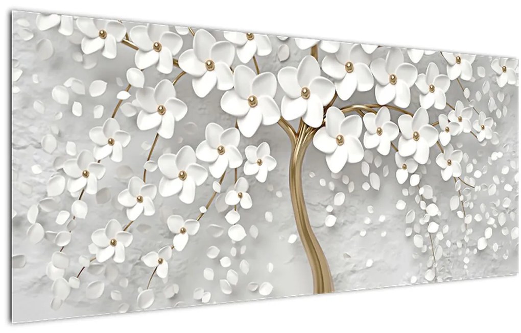 Tablou cu copac alb cu flori (120x50 cm)