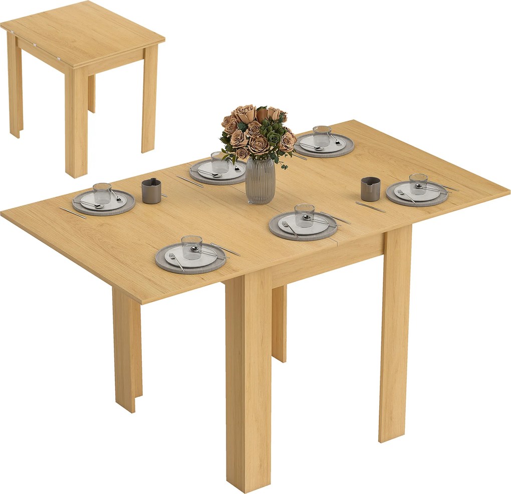 HOMCOM Masă de Sufragerie Extensibilă pentru 4-6 Persoane Design Rabatabil, 70-140cm Masă Extensibilă Rectangulară Salvaspațiu cu Picioare Antiderapante, pentru Sala de Mese Living, Culoare Efect de Lemn | Aosom Romania