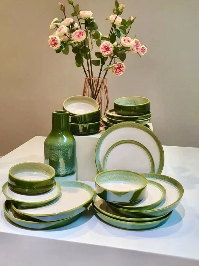 SET 108 Farfurii Desert, diamtrul 20cm, Infinity Green, Glazurare Manuala, Horeca Profesional)