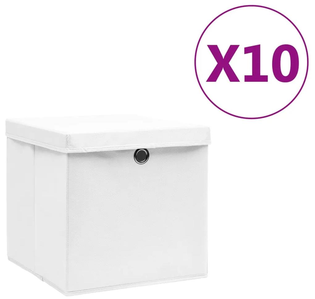 Cutii de depozitare cu capac, 10 buc., alb, 28x28x28 cm 10, Alb cu capace, 1, 10