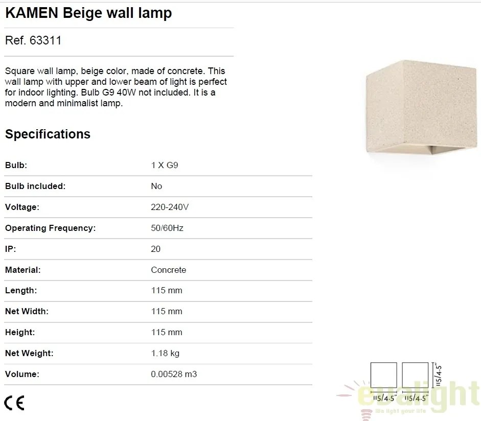 Aplica de perete ambientala design minimalist KAMEN bej 63311