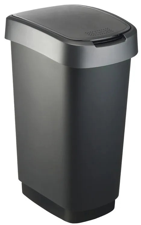 Coş de gunoi SWING TWIST, negru şi argintiu 50 l