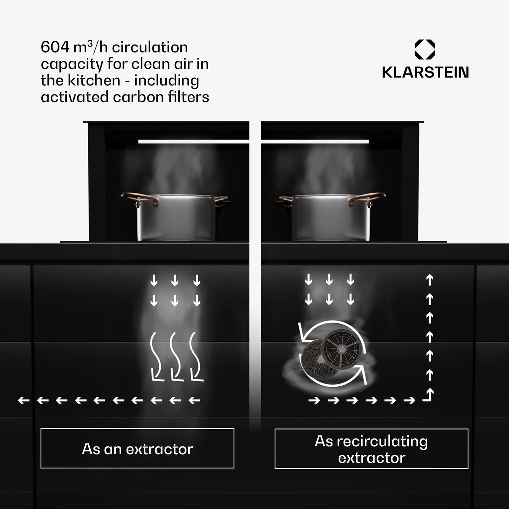 Royal Flush Eco 90, hota, 90 cm, 604 m³/h, EEK A++, inclusiv filtre cu carbon activat