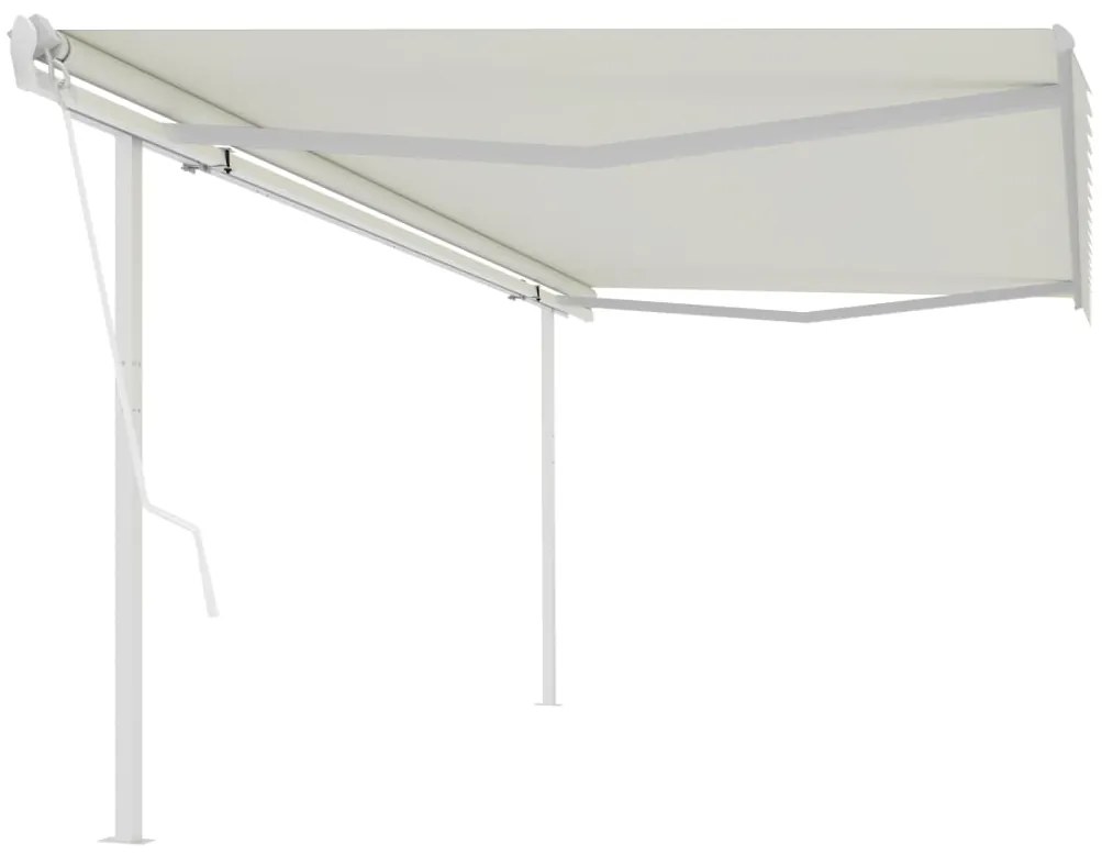 vidaXL Copertină retractabilă automat, cu stâlpi, crem, 5x3 m