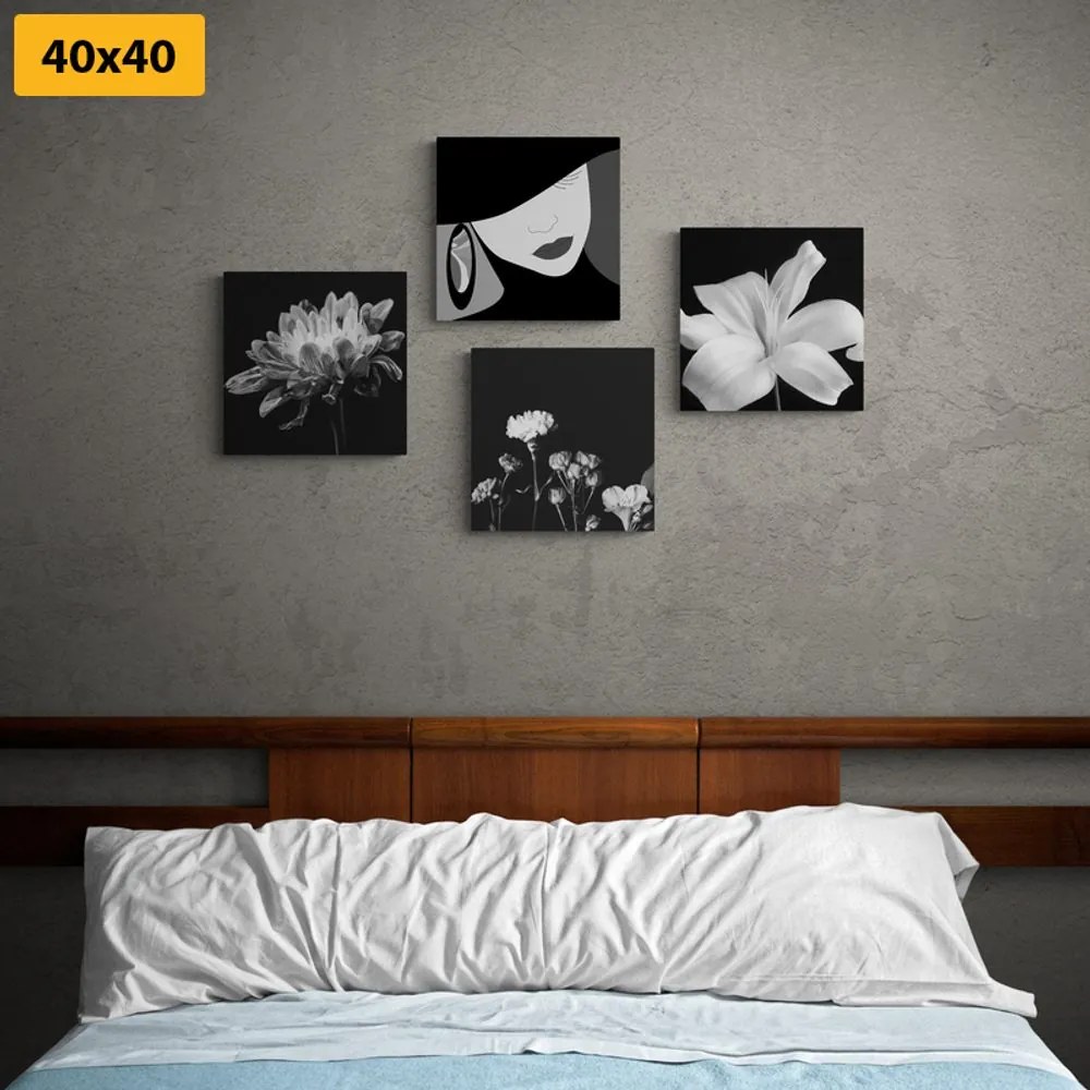 Set tablouri eleganța femeii și a florilor în design alb-negru