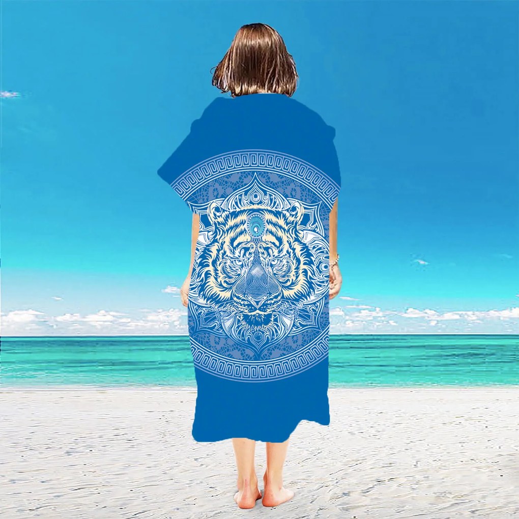 Poncho prosop de plaja TIGER albastru 80x145 cm