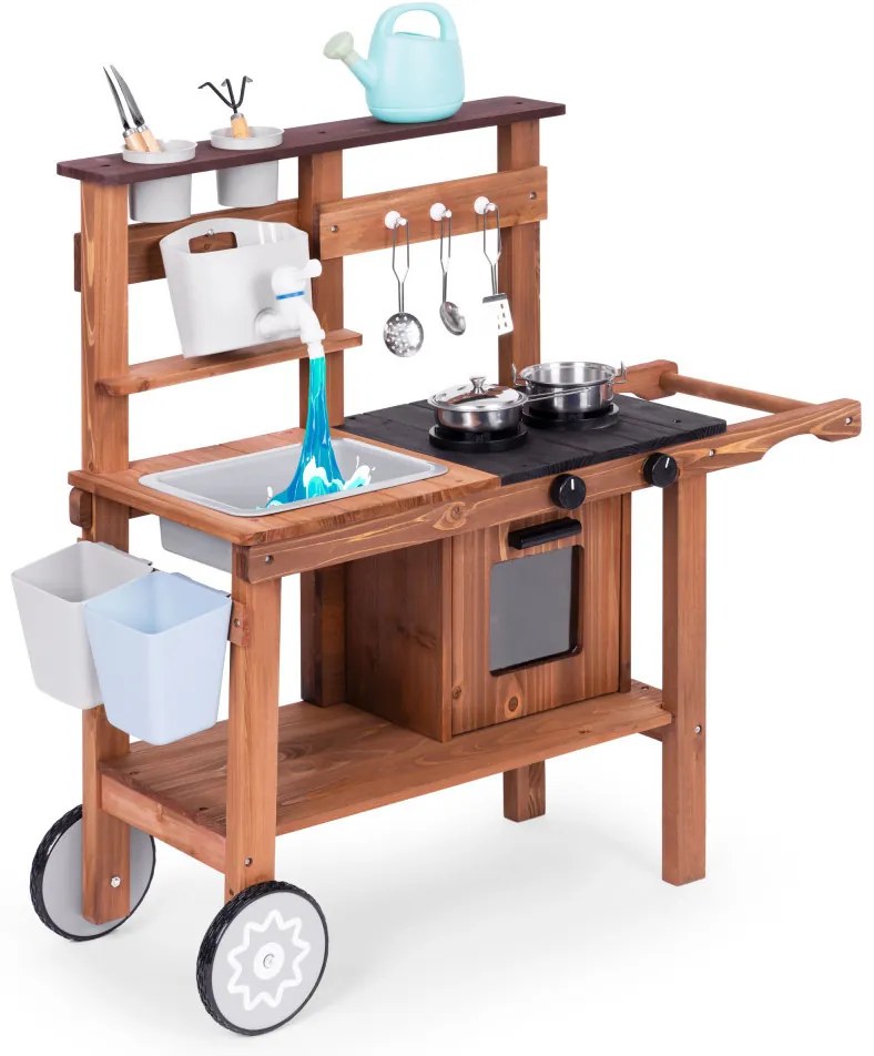 Bucătărie pentru copii în aer liber din lemn cu accesorii