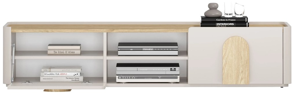 Comodă TV Amilio 170 cm cu sertar - cashmere / stejar uleiat / mânere stejar deschis