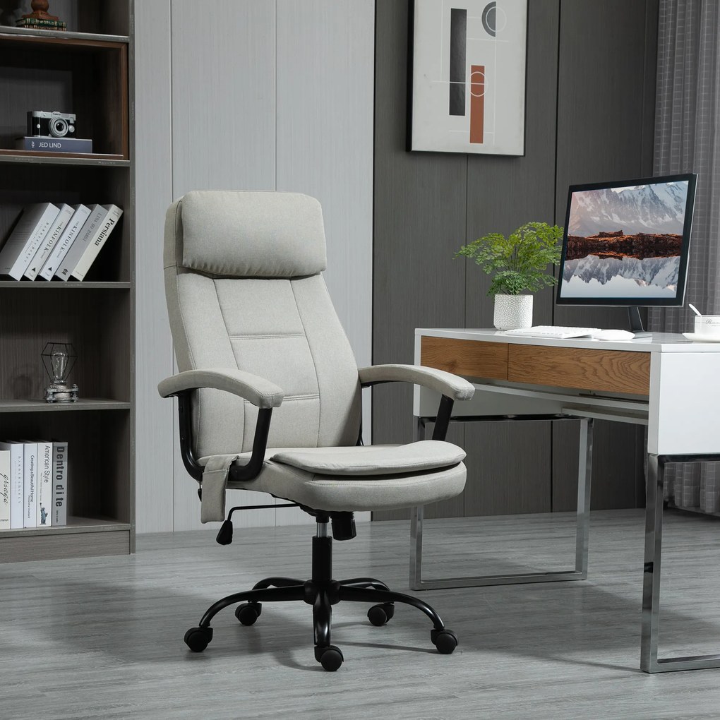 Vinsetto Scaun de birou cu funcție de masaj, scaun de gaming reglabil în înălțime cu funcție de masaj, scaun ergonomic de birou, scaun de masaj pentru coloana lombară cu senzație de in/out, Bej 63 x 70 x 112-121 cm | Aosom Romania