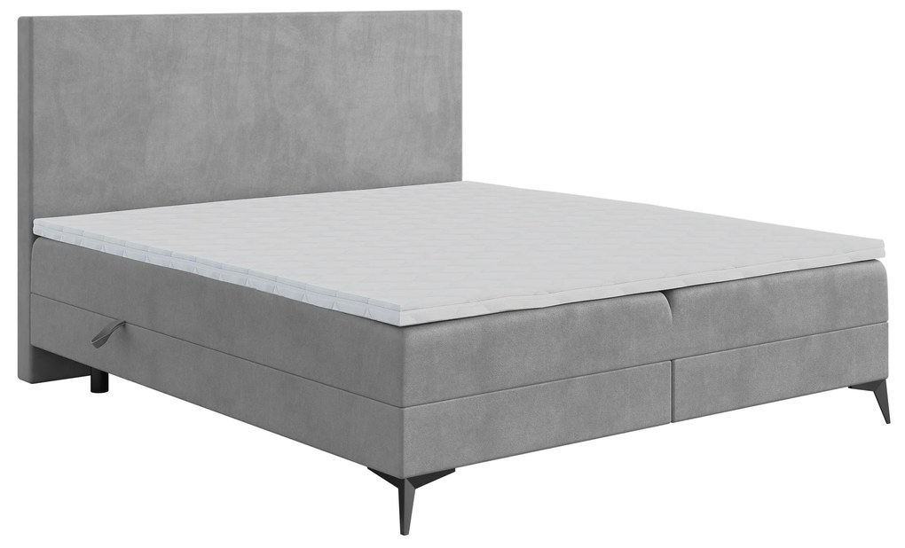 Pat matrimonial Boxspring 160 cm Ricky (gri) (cu saltea și sp. depozitare). 1043439