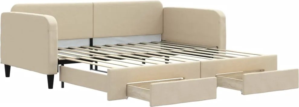 vidaXL Pat de zi cu extensie și sertare, crem, 100x200 cm, textil