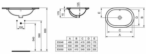 Lavoar sub blat Ideal Standard Connect oval 48x35