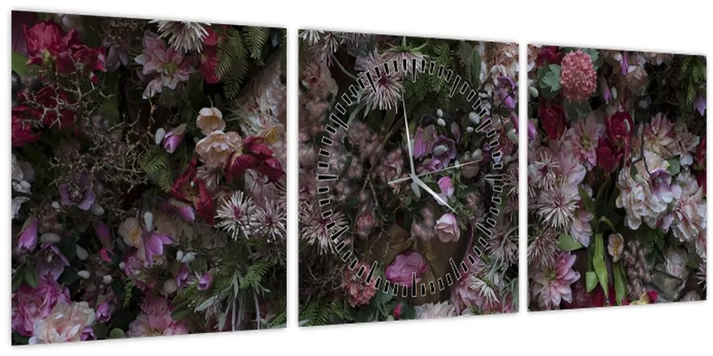 Tablou - Perete de flori (cu ceas) (90x30 cm)