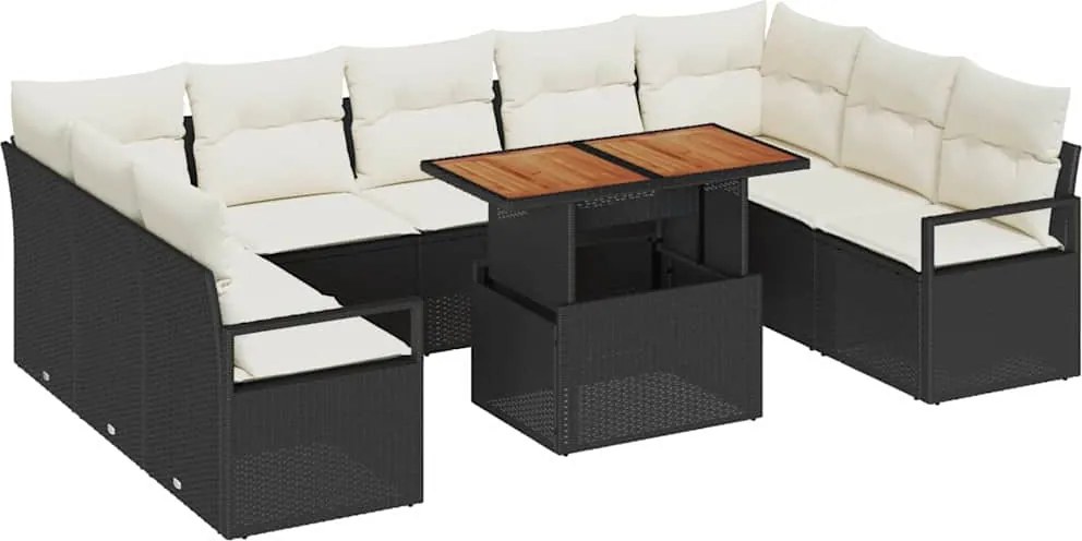 vidaXL Set de canapele pentru grădină 10 pcs Negru Rattan poli