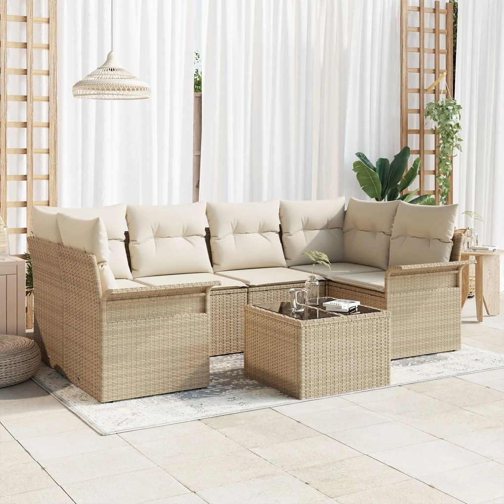 vidaXL Set de canapele pentru grădină 7 pcs Bej Rattan poli