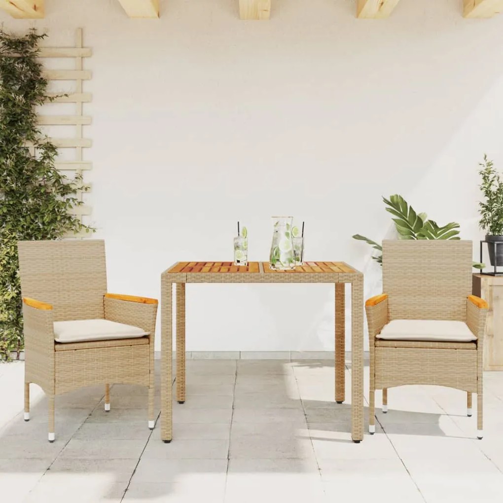vidaXL Set mobilier grădină cu perne 3 piese bej poliratan/lemn acacia