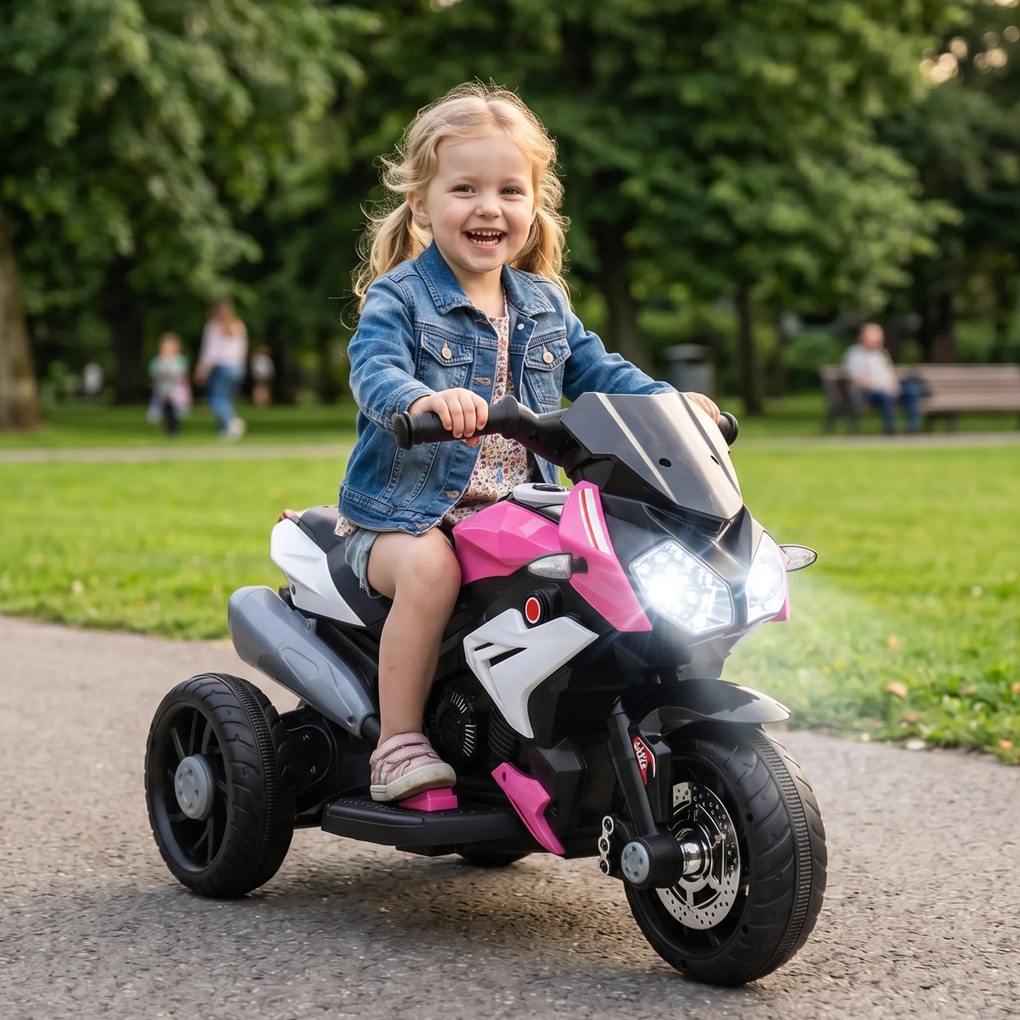 HOMCOM Motocicletă Electrică, 6 V, cu 3 Roți, pentru Copii de 3-5 Ani, Roz | Aosom Romania
