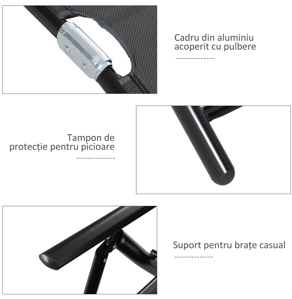 Outsunny Set 2 Sezlonguri de Gradina Pliabile, Spatar Reglabil, Cadru din Aluminiu, Confortabil, Negru, Ideal pentru Relaxare | Aosom Romania