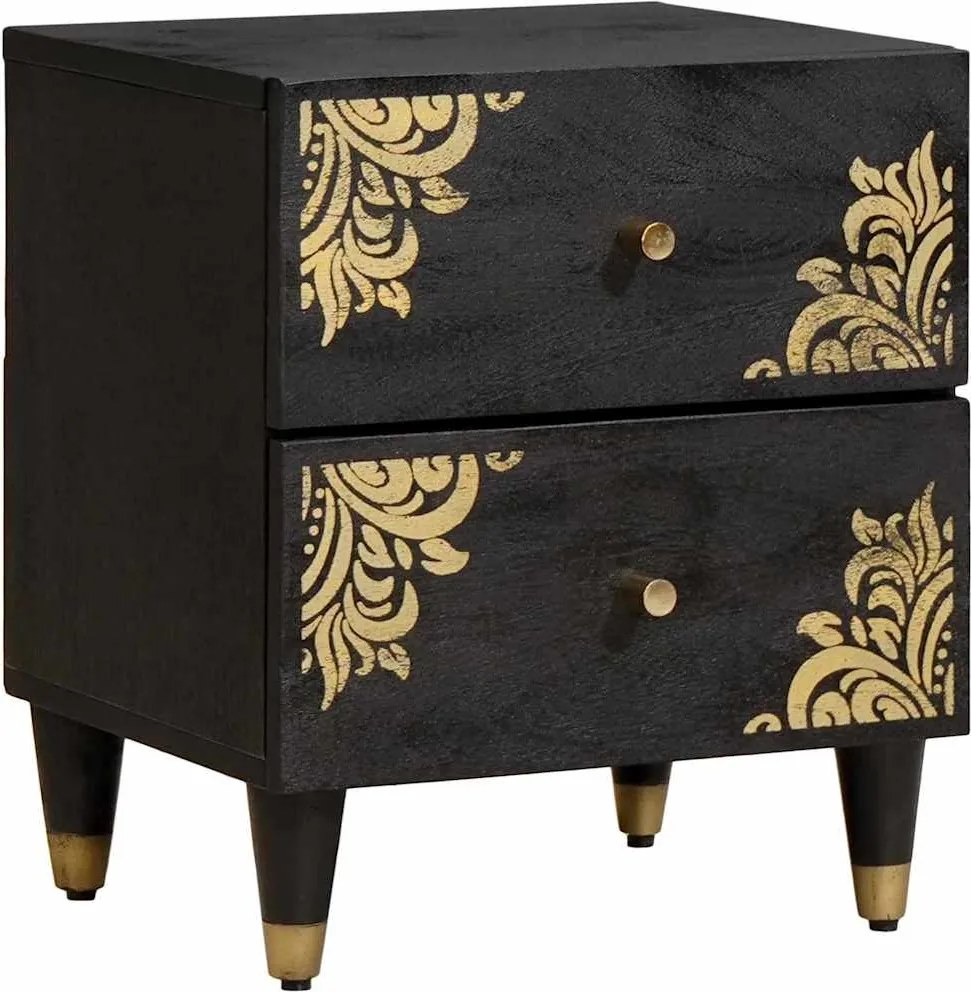 vidaXL Dulap de noapte Negru 40 x 33 x 46 cm Lemn de mango solid