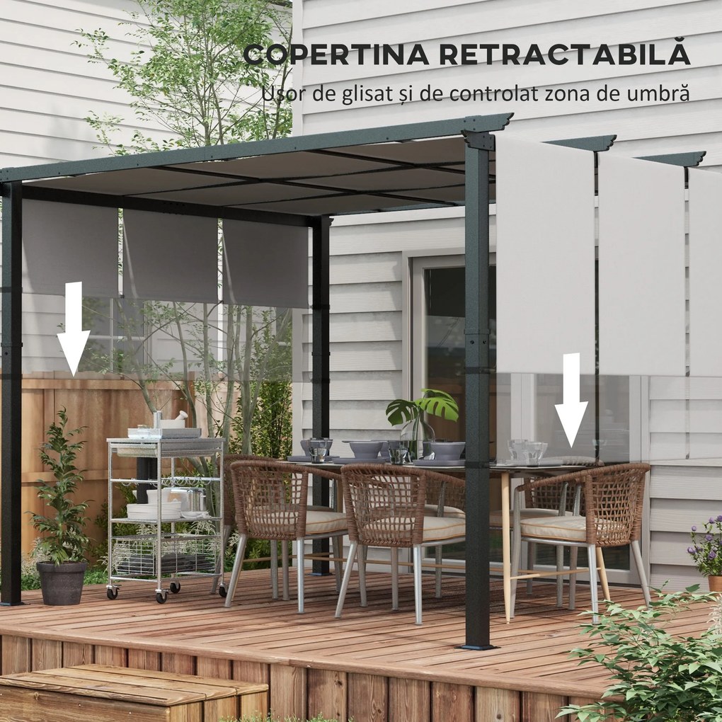 Outsunny Gazebo Pergolă pentru Grădină 3x3,5 m cu 3 Acoperișuri Reglabile, Pergolă din Oțel și Poliester Anti-UV, Gri | Aosom Romania
