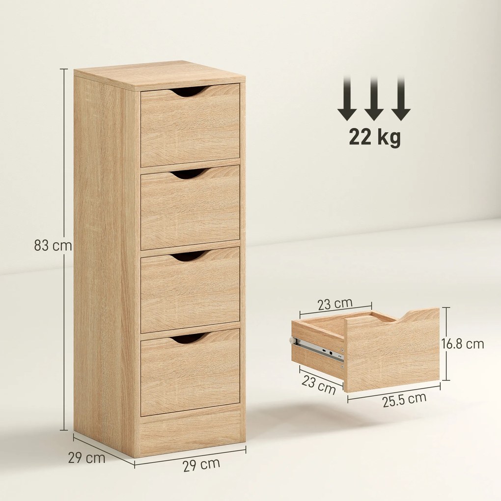 HOMCOM Dulap de Baie Compact cu 4 Sertare și Mânere Sculpatate, Stil Nordic | Aosom Romania