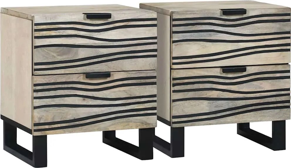 vidaXL Dulap de noapte cu sertar 2 pcs Alb și negru 40 x 33 x 46 cm