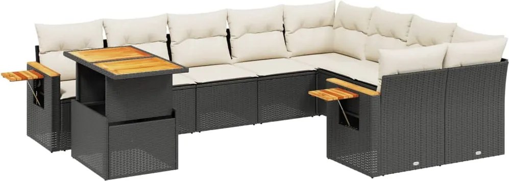 vidaXL Set canapele de grădină cu perne, 10 piese, negru, poliratan