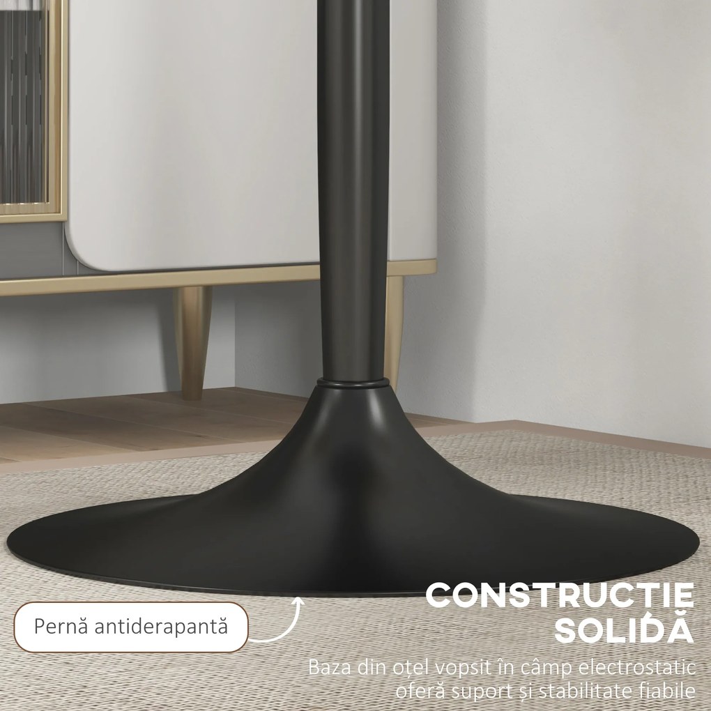 HOMCOM Masă de Bar Înaltă, Masă de Bucătărie Modernă Rotundă cu Blat Vopsit și Bază din Oțel, Masă Bistro pentru 2 Persoane, Neagră | Aosom Romania