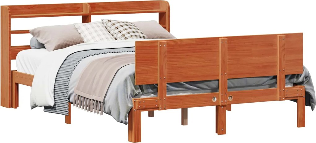 vidaXL Cadru de pat cu headboard 2 pcs Maroniu cerat Lemn de pin masiv