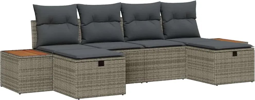 vidaXL Set de canapele pentru grădină cu pernă 6 pcs Gri poliratan
