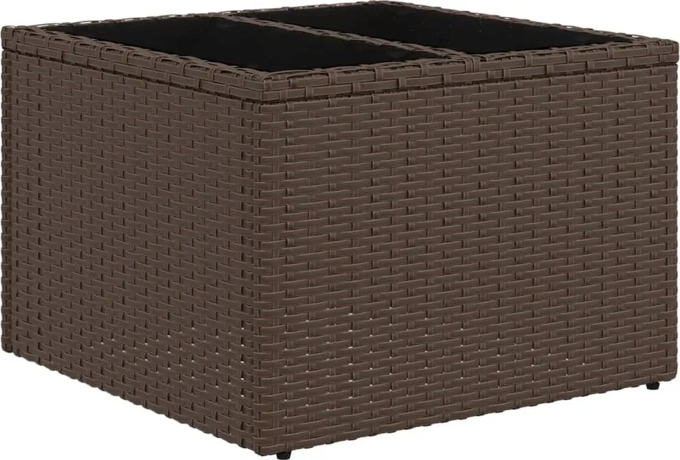 vidaXL Masă de grădină, blat din sticlă, maro, 55x55x37 cm, poliratan