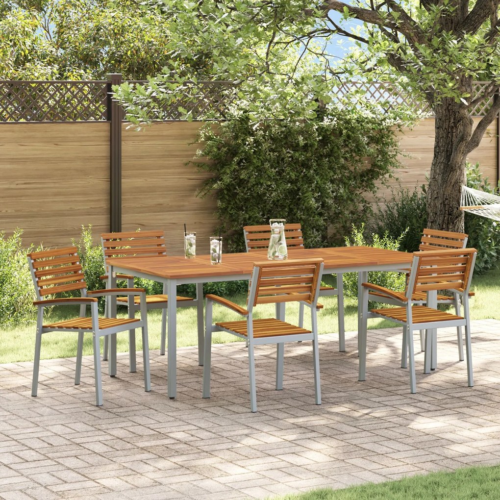 vidaXL Set de masă pentru grădină 7 pcs Gri și maro 200 x 90 x 75 cm