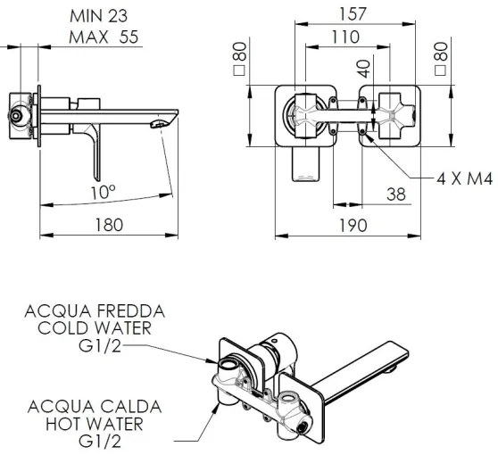 Sapho - Baterie pentru lavoar cu montaj încastrat PAX, negru mat